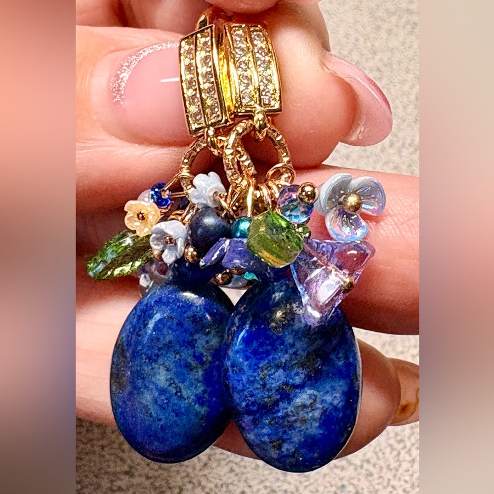 SALE -price will go back up- GENUINE Blue LAPIS LAZULI and Gold Floral